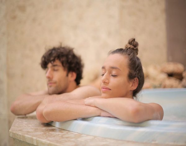  bathing in a stone tub